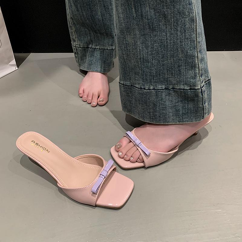 

French cool slippers 2025 summer new women s square head thin heel open toe versatile outer wear with skirt one word with sandals 34