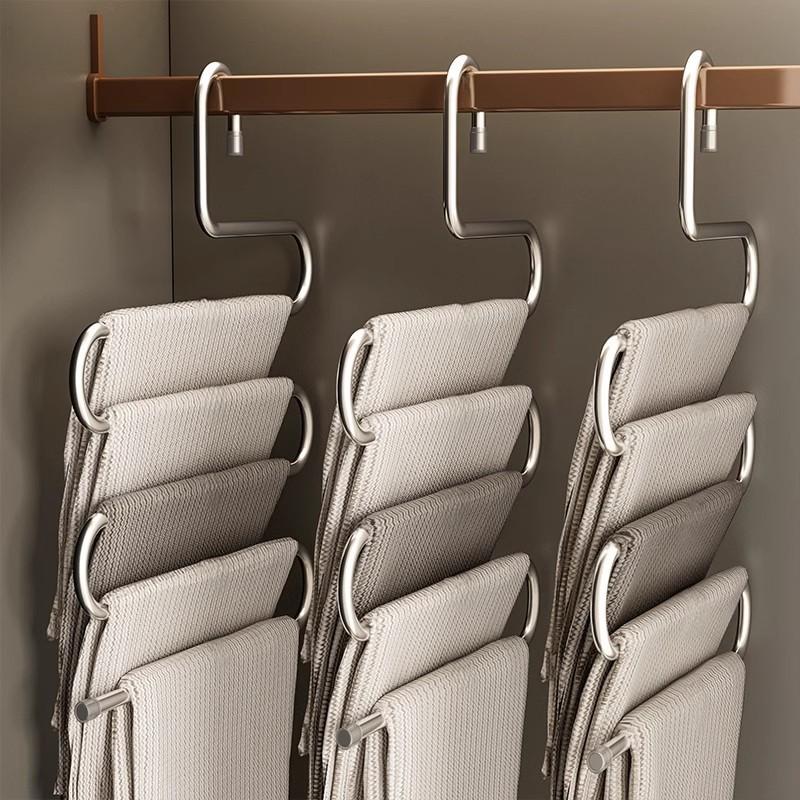 Non-Slip Clothes Hangers Multi-functional Pant Storage Rack with Multiple Hanging and Storage Functions Folding Wardrobe Rack