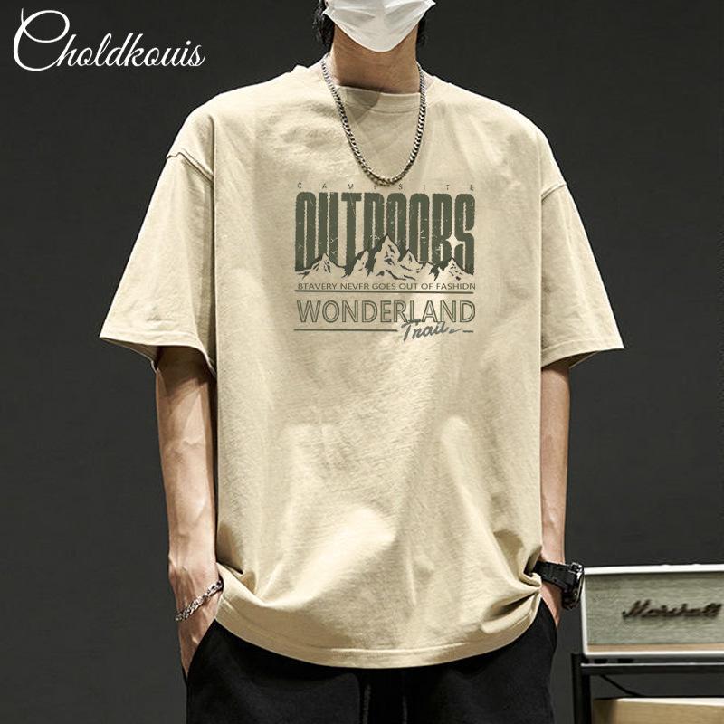 Kurzarm-T-Shirt Herren Sommer trendige Marke vielseitig reine Baumwolle schweres Basic-Shirt