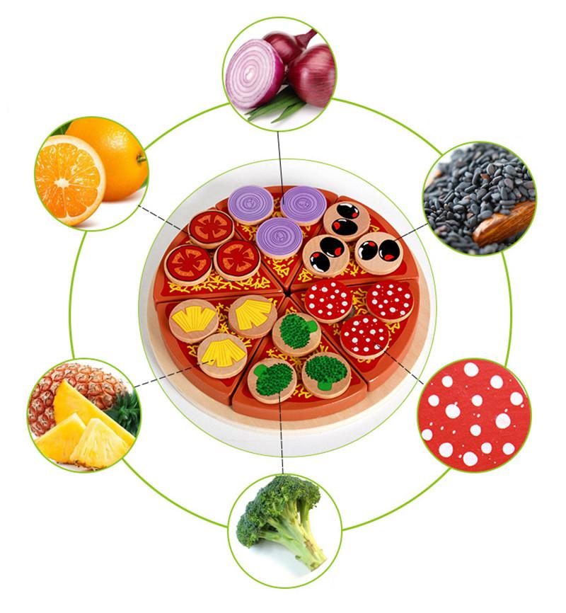Jucării din Lemn pentru Copii, Simulare Pizza și Fructe, Tăiere, Joc de Rol, Jucării Educaționale Practice pentru Mâinile Copiilor în Bucătărie