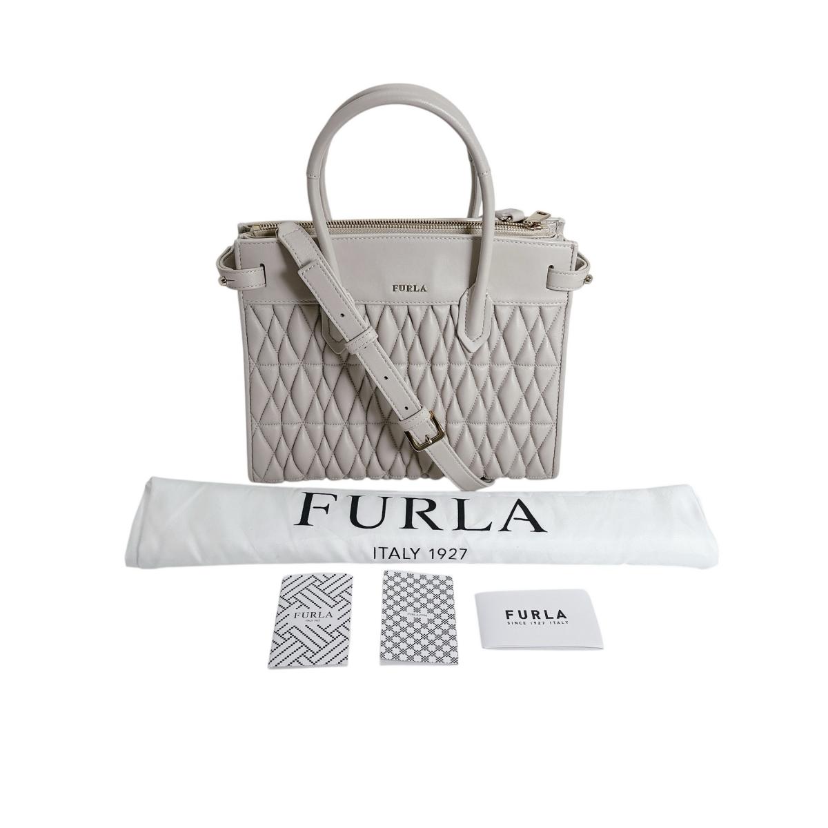Furla Tessa Handbag leather gray Women 26493 Used