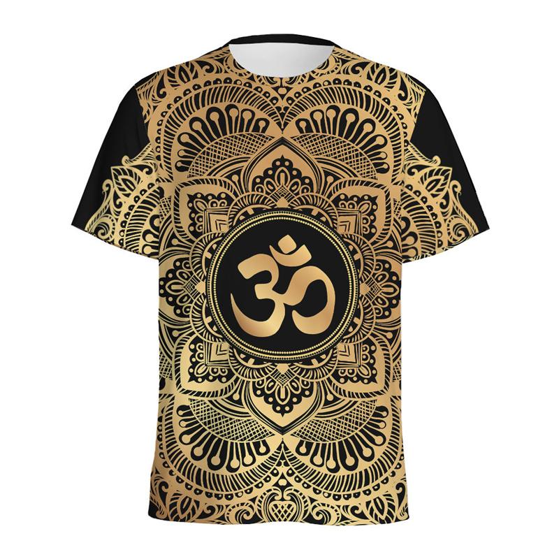 Spiritual Pattern 3D Printed T-shirt For Men Ethnic Floral T Shirt Women Round Neck Short Sleeve Summer Street Tees