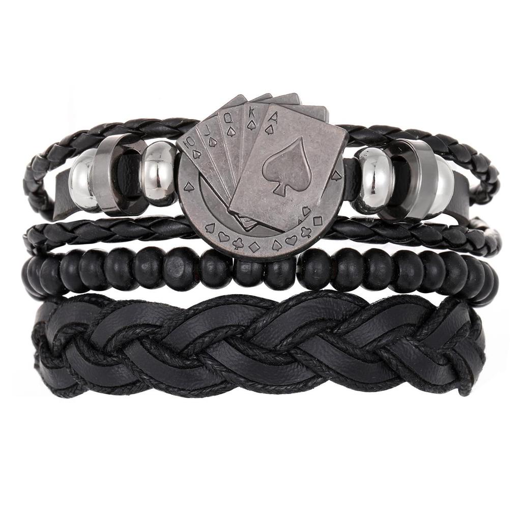 European & American Handmade Braided Leather Bracelet Set: Men's Hip Hop Punk Vintage Multi-layer Jewelry