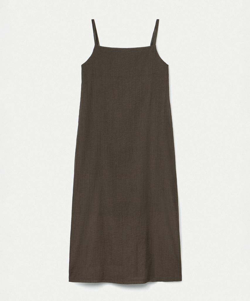 Umamung Crinkled Cotton Barrel Silhouette Dresses_Brown