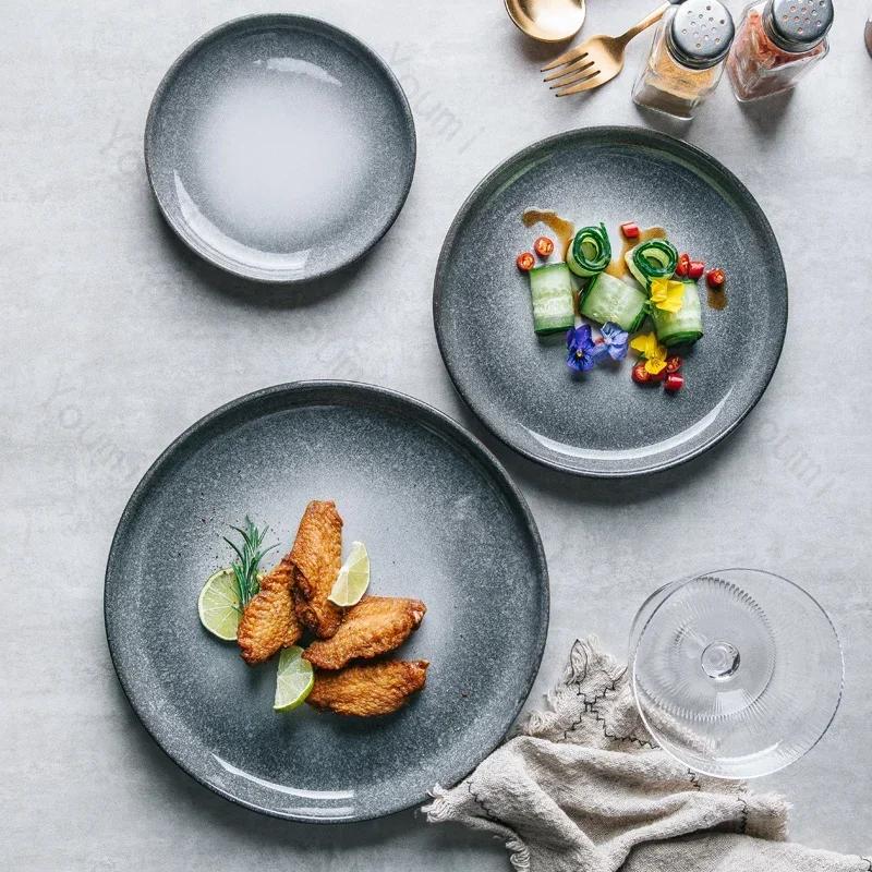 Retro Creative Ceramic Plates Luxury Hotel Restaurants Steak Flat Plate Delicious Dishes Dining Plate Exquisite Home Tableware