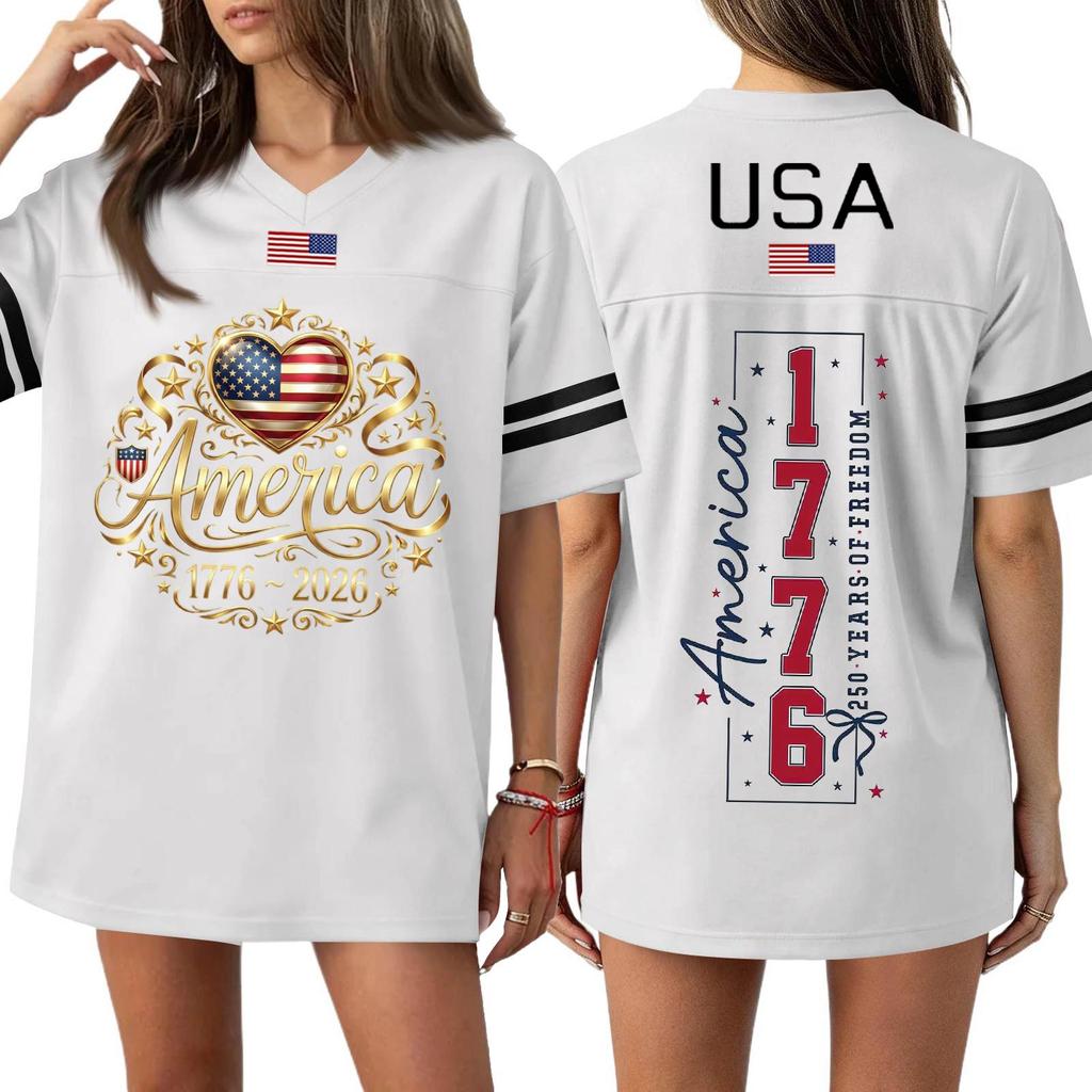 Damen Casual Mode V-Ausschnitt Sport Unabhängigkeitstag Druck Kurzarm Sport T-Shirt Top