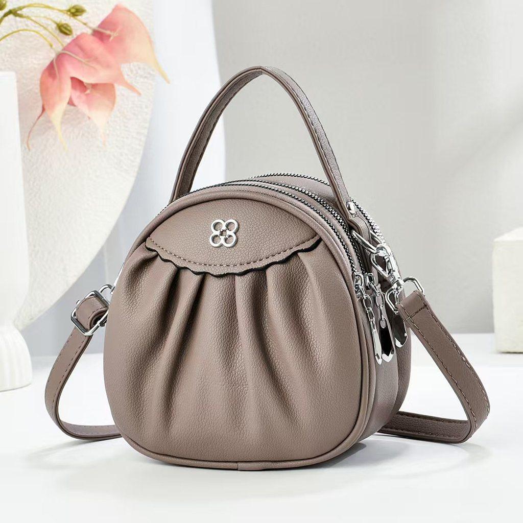 Pu Mini Round Bag With Zipper Closure For Daily Womens Fashion Accessory
