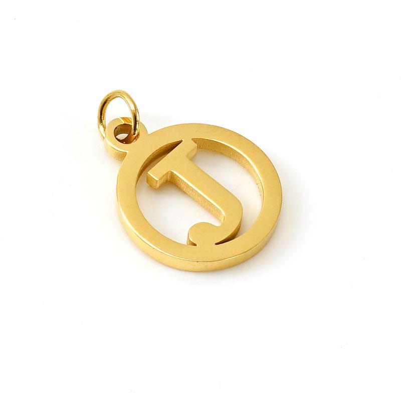 Englischer Buchstabe DIY Anhänger, modischer Edelstahl runder Doppelkreis hohler Buchstaben Halskettenanhänger