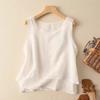 Women's Linen Sleeveless Tank Top Loose Casual Vintage Simple Spliced Camisole for Summer
