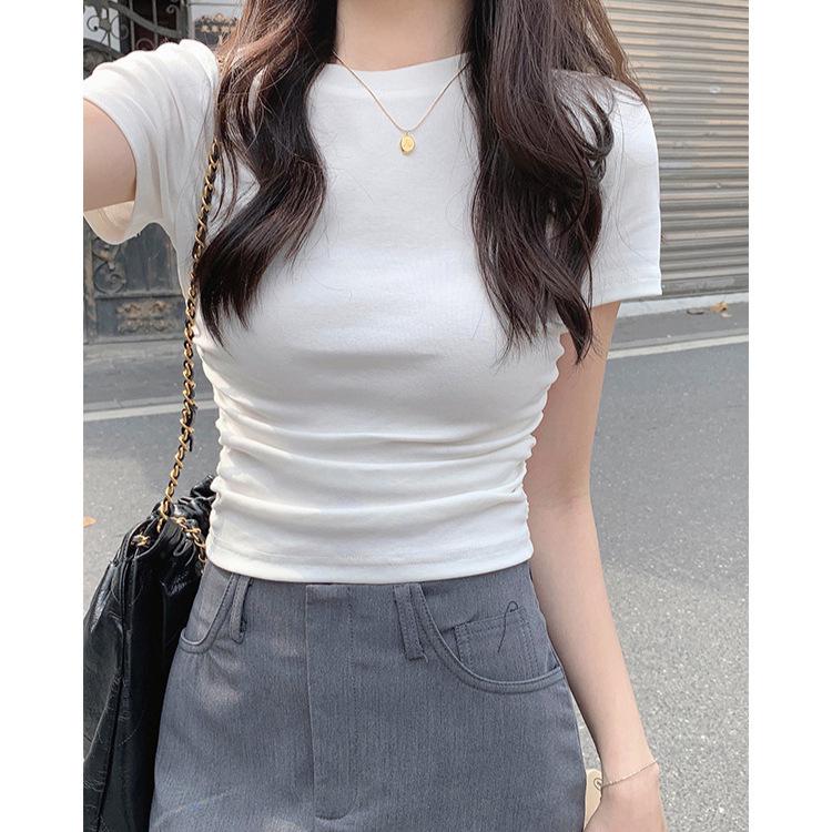 

Women s 2025 Spring/Summer Round Neck Short Sleeve Crop Top S білий