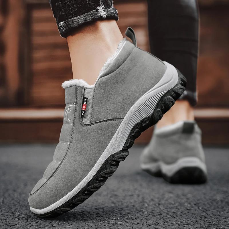 Men Casual Slip on Ankle Boots Warm Fur Comfortable Sneakers Non-slip Botas Men Shoes   Winter Snow Boots