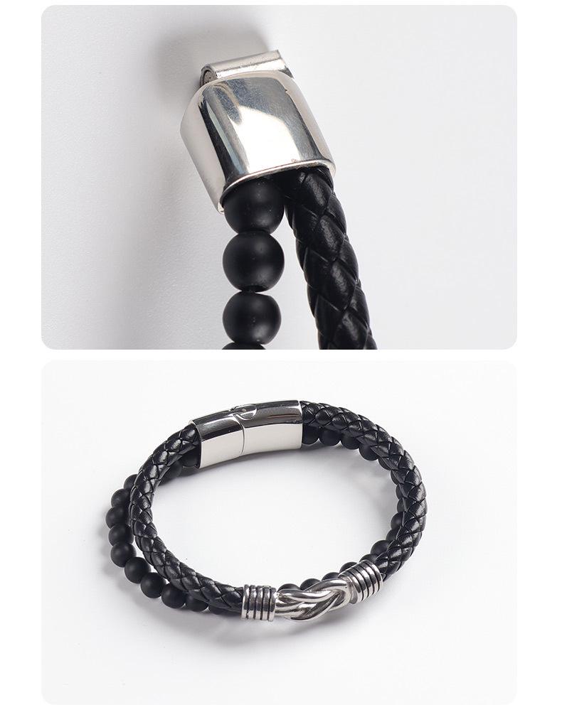 Magnetic Buckle Leather Bracelet: Men's Double Buckle Woven Accessory - Handmade Design