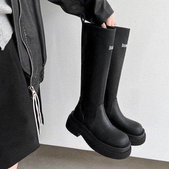 But knee boots women's thick-soled high boots versatile thin boots thick legs 2025 new spring small elastic boots