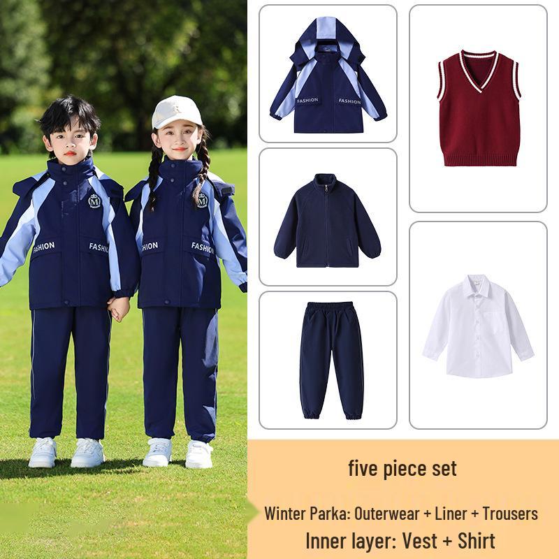 Completo Uniforme Scolastica Elementare a Tre Pezzi: Giacca a vento Primavera/Autunno per Scuola dell'Infanzia e Prima Elementare