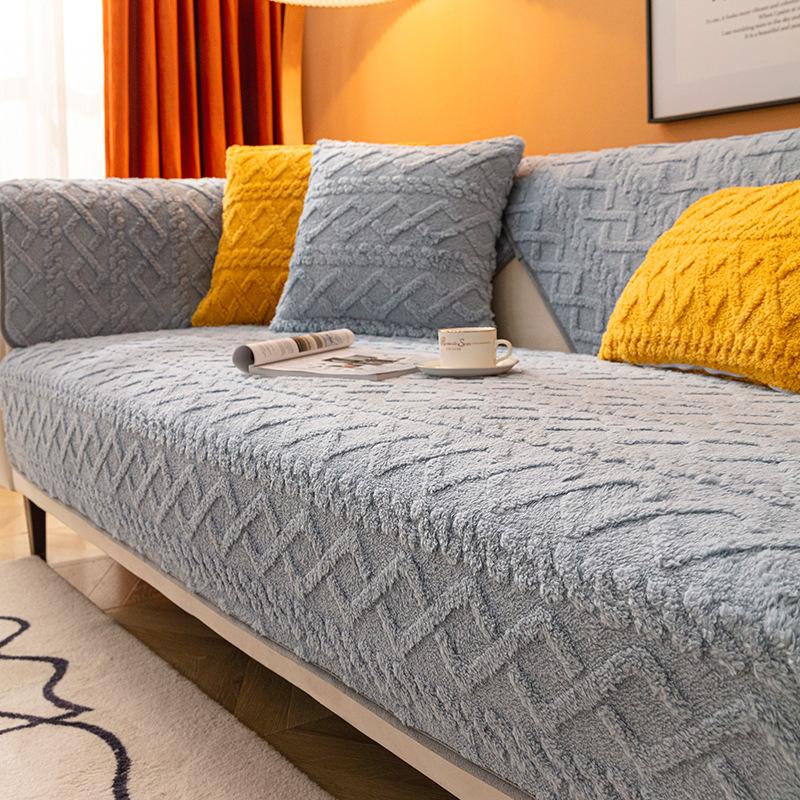 

Зимняя плюшевая подушка для дивана, универсальная для четырех сезонов, зимняя утолщенная подушка, простой чехол для дивана, полностью закрывающая ткань 70*70cm