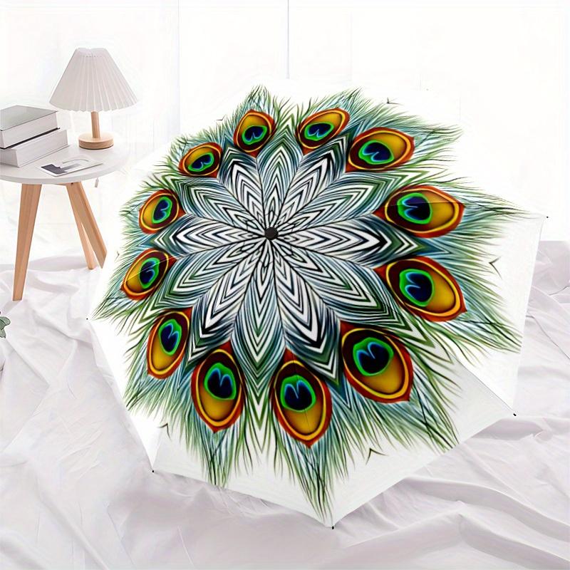 1pc Peacock Feather Mandala Automatic Open/Close Umbrella, Ideal Fan Gift for Birthday, Christmas, Outdoor Essentials, Trendy Fashion Yy250828017