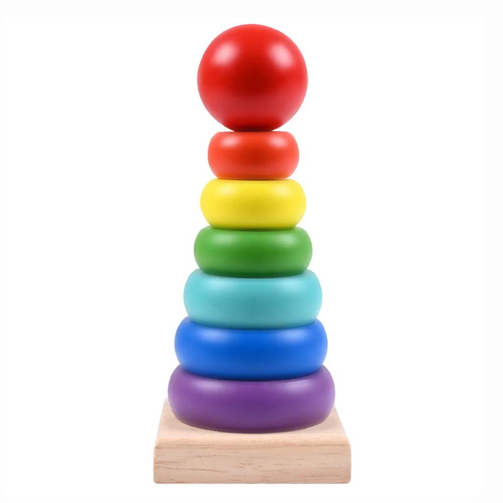 1pc Rainbow Tower Wood Blocks Color Shape Cognitive Play Kids Montessori Educational Wooden Toys for Children Stacking Ring Game