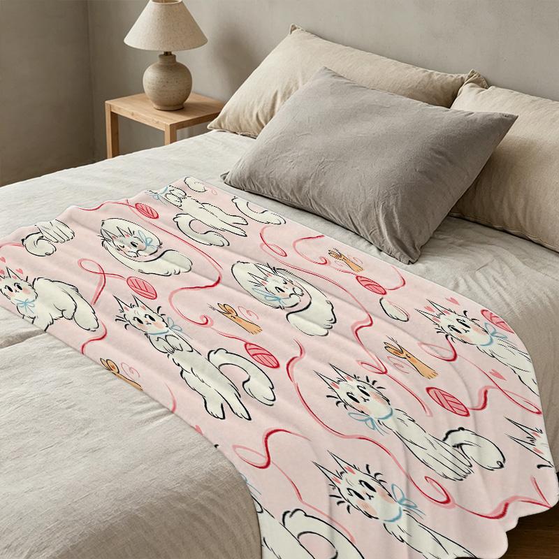 Cute Cat Series Flannel Blanket with Binding Edge – Soft Warm Cozy Throw for Home, Sofa, Halloween & Christmas