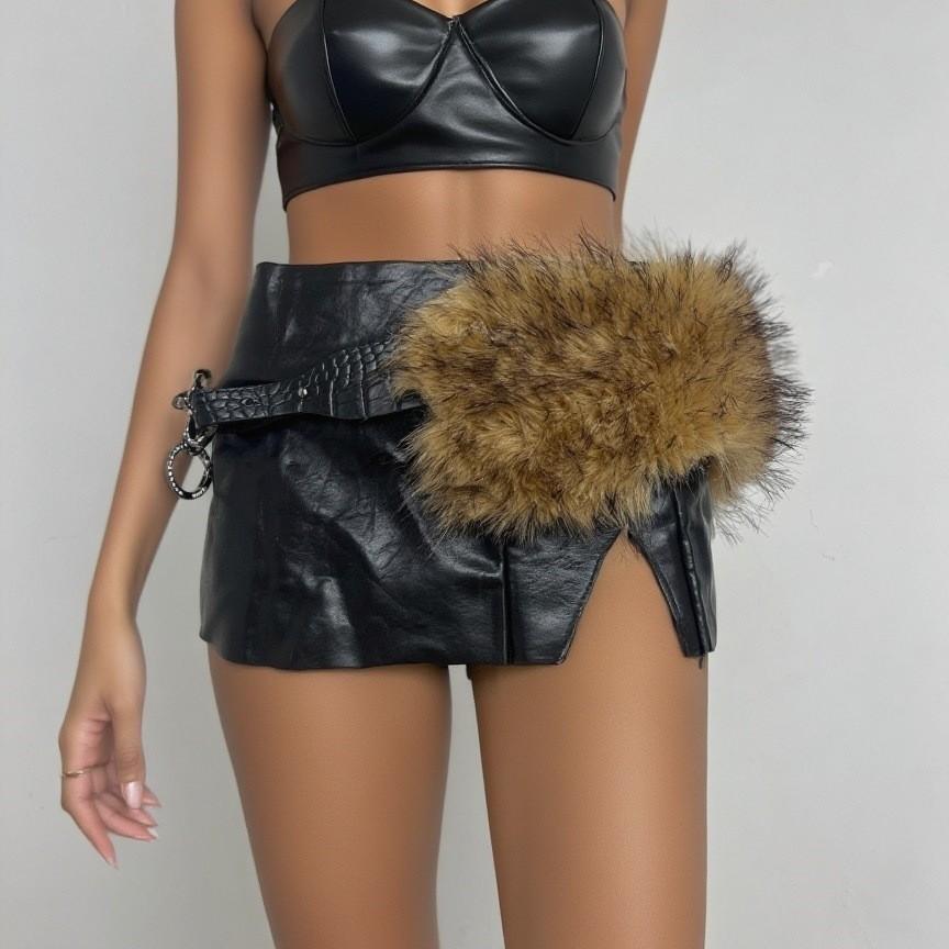 New MAO MAO Retro Faux Fur Waistband and Plush Waistchain