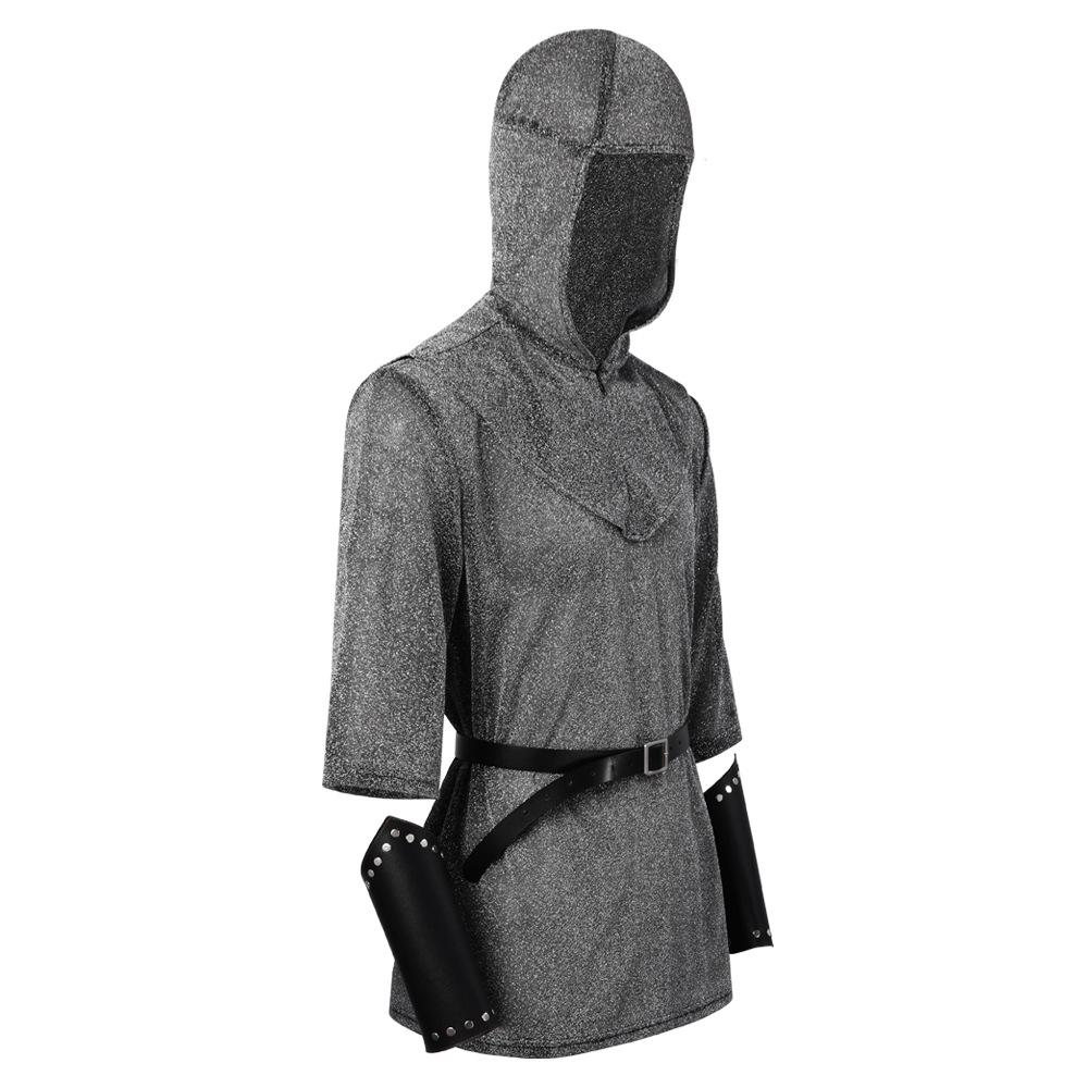 Anime Renaissance Faux Chain Mail Armor Tunic Shirt Coif Medieval Knight Cowl Crusader Costume Outfit Bracers Waist Belt Set