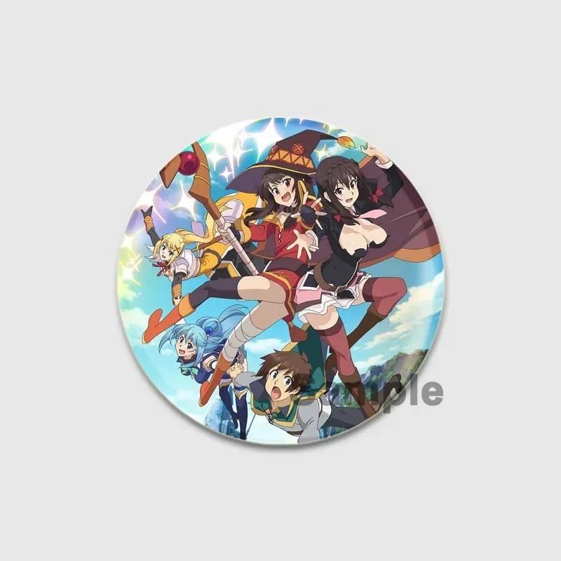 32/44/58mm Anime KonoSuba Brooch Pin Cartoon Figure Megumin Aqua Badge Button Pin Cosplay Souvenir Toy Gift Backpack Clothes Accessories