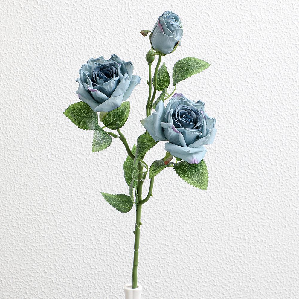 Scorched Edge 3-Head Artificial Rose, Retro Style Fake Flower for Home and Wedding Decoration, Photography Prop.