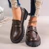 Casual Platform Loafers Woman 2026 British Style Black Brown PU Leather Shoes for Women Comfort Slip On Flats Plus Size