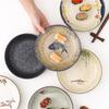 Japanese Retro Ceramic Dinner Plate - Traditional Underglaze Deep Round Kitchenware