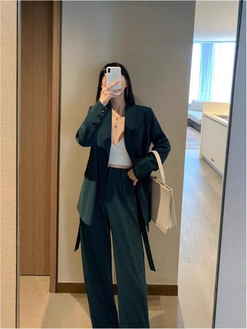 

Plus Size Women s Spring/Autumn Casual Two-Piece Suit: Loose Wide-Leg Pants XL (120-135 lbs)