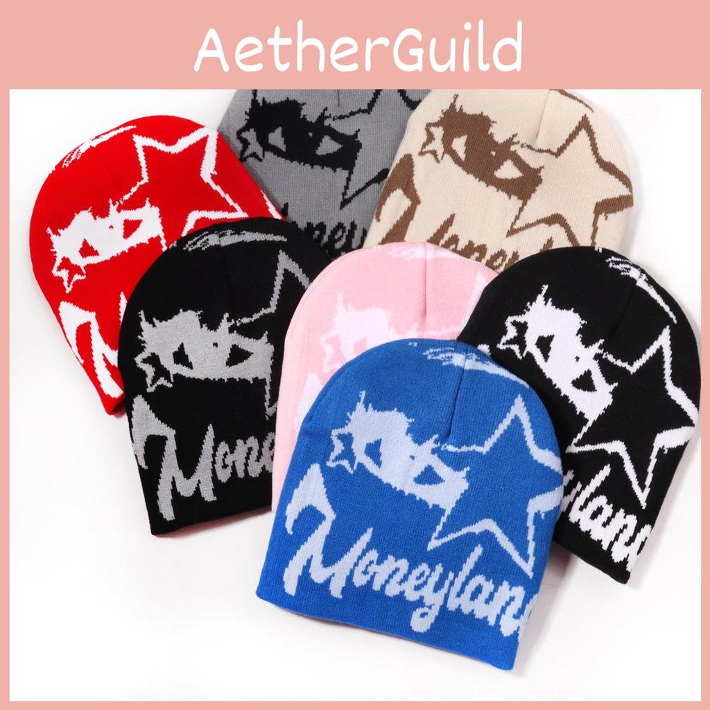 Street Style Star Letter Pattern Neutral Warm Knitted Hat For Autumn Winter And