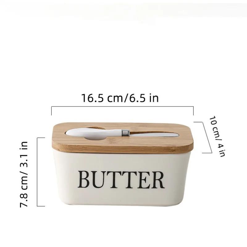 Ceramic Butter Box Butter Dish with Bamboo Lid and Knife Ceramic Butter Container with Lid for Countertop Butter Keeper Holder