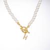 Zircon Crystal Initial A-Z Letter Pendant Necklace for Women Toggle Clasp Imitation Pearls Necklaces Wedding Jewelry Gift