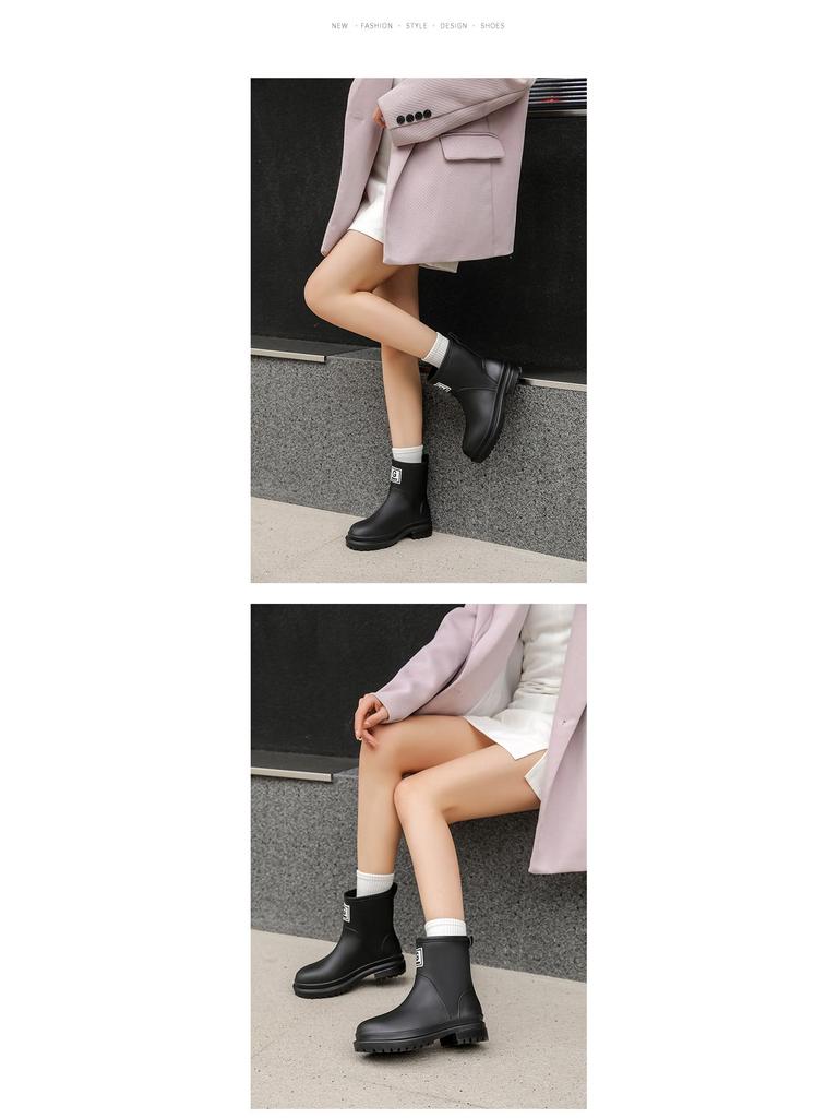 High-End Women's Mid-Calf Non-Slip Waterproof Rain Boots - Japanese Korean Style