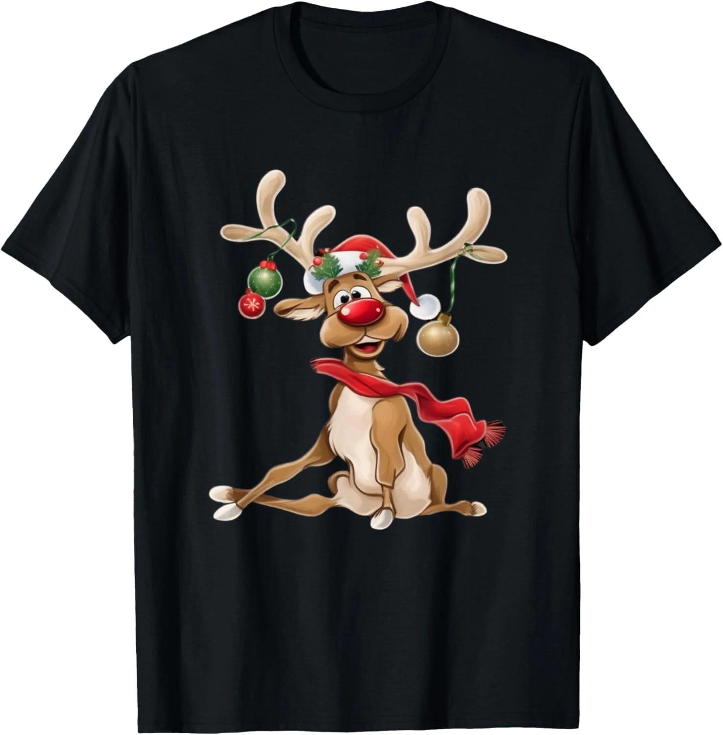 Merry Christmas T- Shirt Women Gifts for him funny Reindeer T- Shirt L