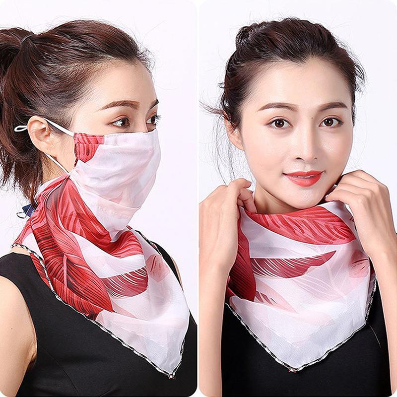1Pc Summer Women Mask Scarf Sun Protection Mask Outdoor Riding Dustproof Cycling Running Ear Hangers Silk Scarf Handkerchief