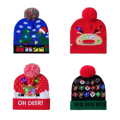 Christmas Adult Jacquard Knitted Hat Children's LED Lights Colorful Glowing Christmas Hat Holiday Hat