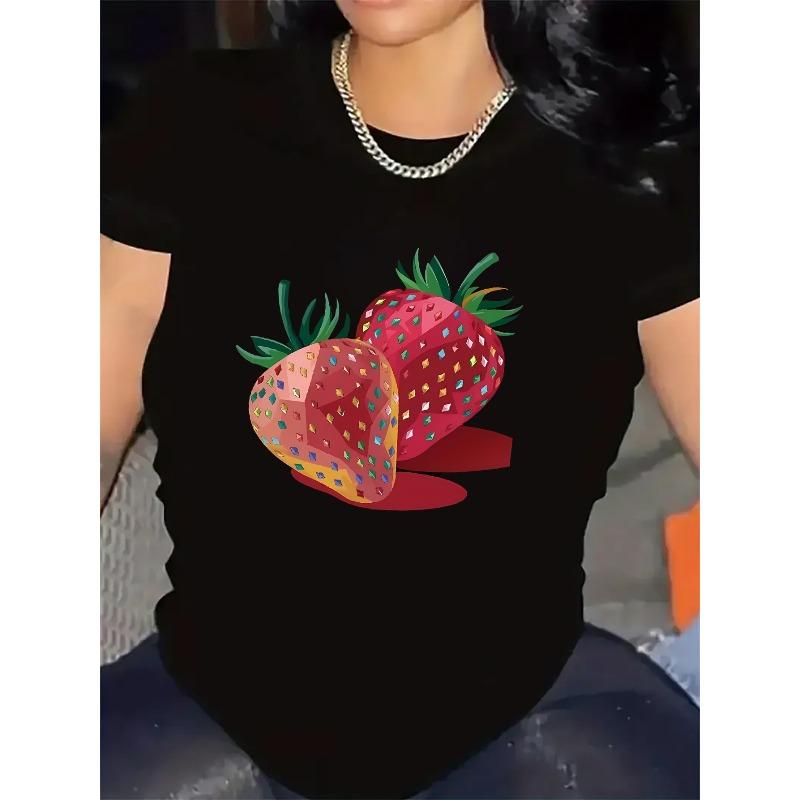 Lightweight And Durable Short-Sleeve T-Shirt Featuring a Strawberry Design, Ideal for Casual, Providing a Comfortable Fit for Daily Wear