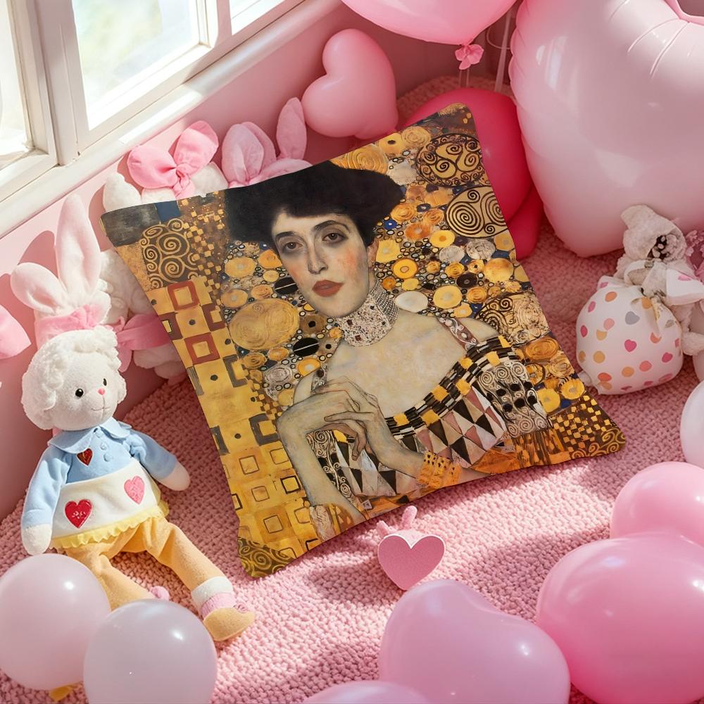 Gustav Klimt Oil Painting Cushion Cover Pattern Printed Pillowcase for Living Room Sofa Cushion Cover & Bedroom Decor