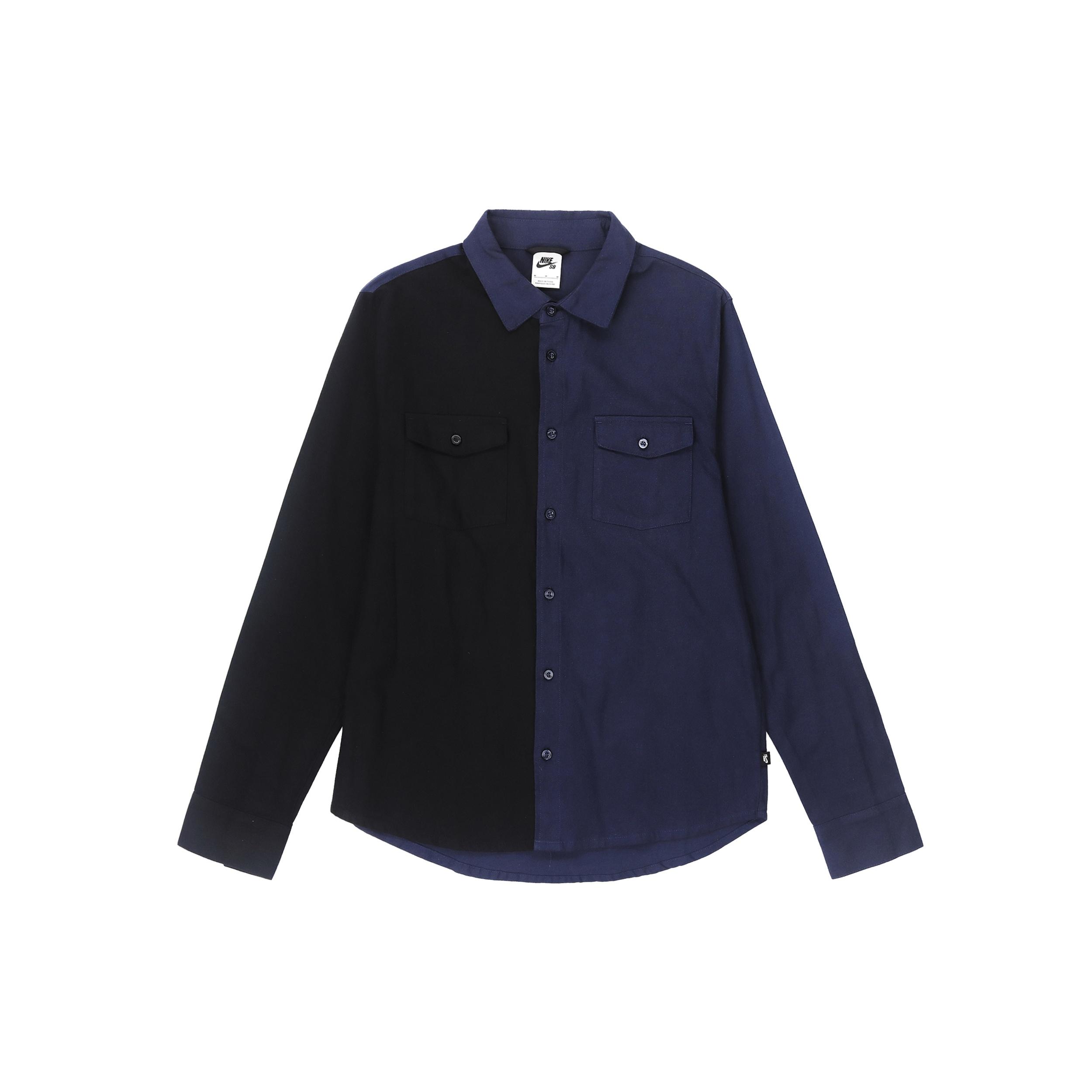 Nike SB Skateboard flannel Skateboard Splicing Long Sleeves Shirt Navy Blue Men s DA4168-410 XXL