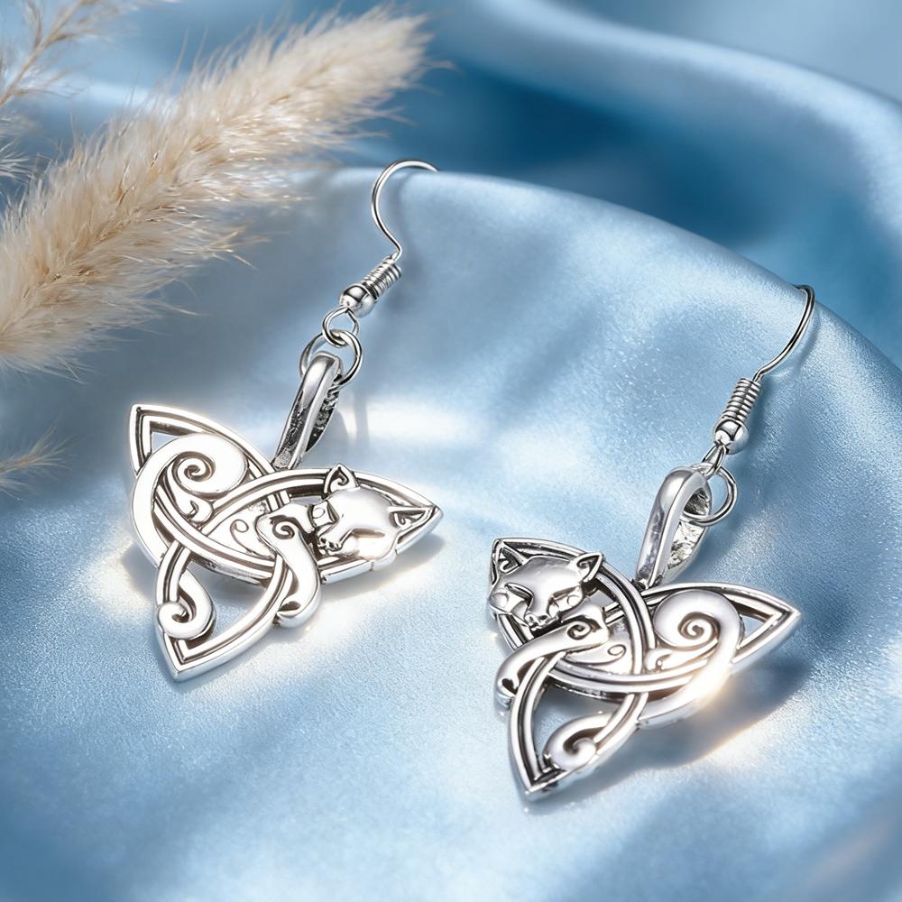 Dawapara Fox Triquetra Fenrir Animal Pendant Drop Earring Men Fashion Jewelry Supernatural Amulet Knot earring