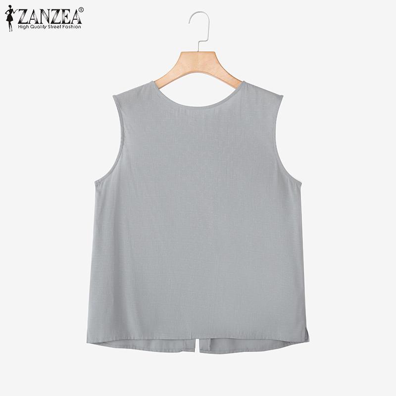 ZANZEA Women O-neck Sleeveless Solid Breathable Splits Casual Loose Tank Tops
