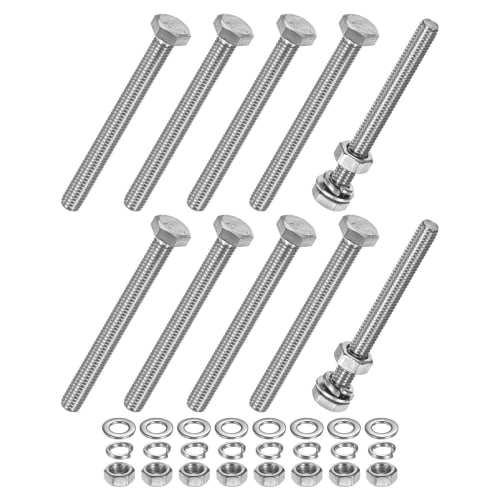 METERXITY 10-Pack Hex Head Screws, Bolts, Nuts, Flat Washers, and Lock Washers, M6x60mm Stainless Steel Bolt and Nut Kit for Equipment/Machinery, Full