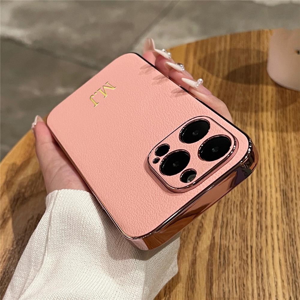 Personalised Customized Name Case For iPhone 14 13 12 11 15 16 Pro Max Initials Leather Soft Plating Bumper Cover 16 15 Pro Max