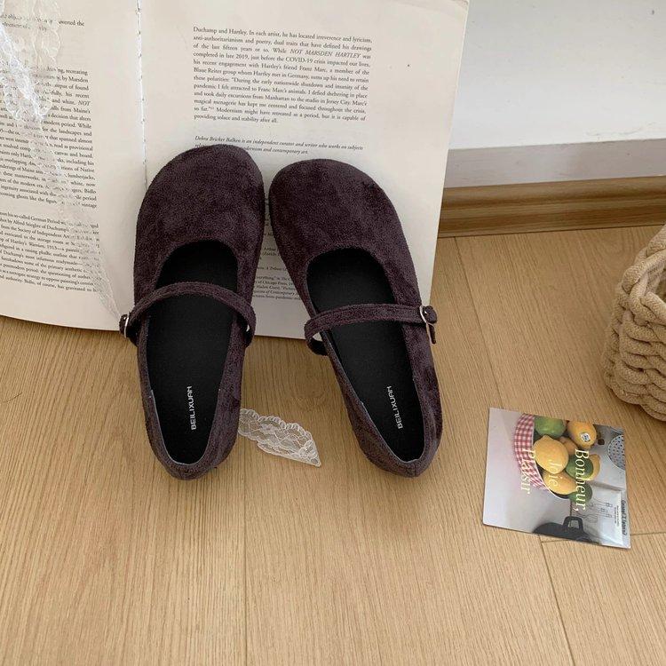 Retro late evening wind suede Mary Jane shoes children autumn and winter new red ballet light mouth soft flat single shoes women
