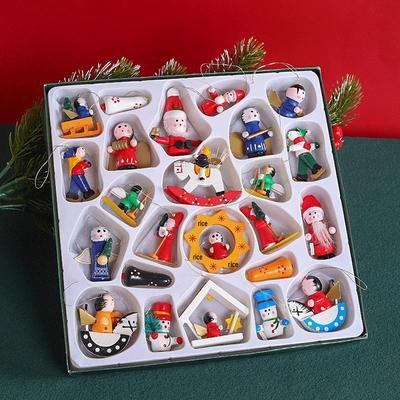 Handbemalte Holz-Weihnachtsbaumschmuck Kleine Anhängerpuppen in Schachtel