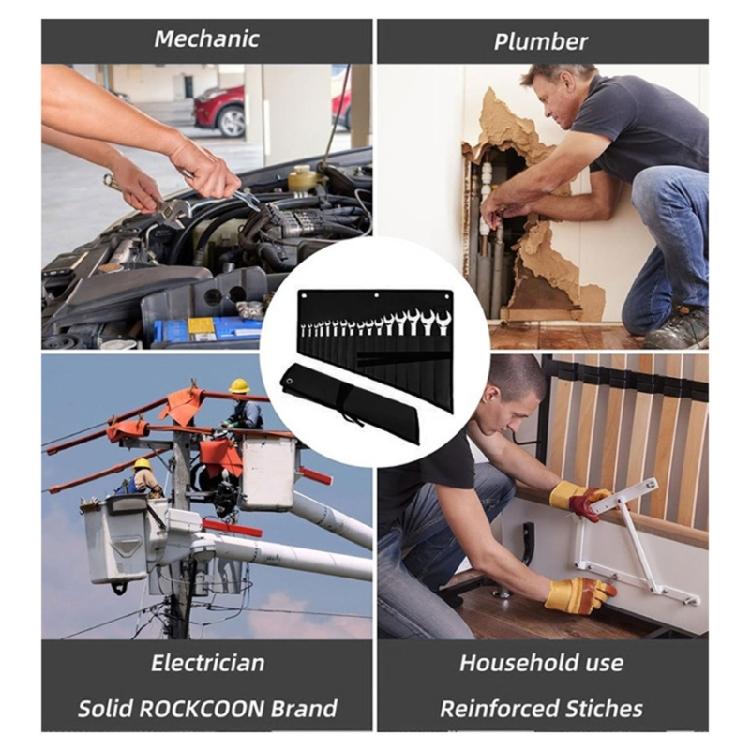 Organized Tool Pouch Reinforced 600D Cloth Fabric For Long Lasting Durability Wrench Roll Organizer Bag