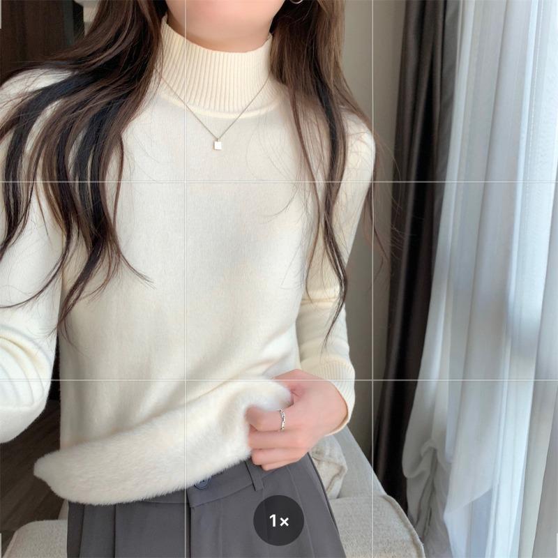 Autumn and winter semi-turtleneck velvet thickened top women's warm inner round neck long-sleeved T-shirt women's base versatile sweater