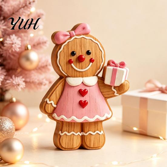 Gift for Friends And Family Christmas Gingerbread Man Ornament, Hand Painted Vintage Wooden Tabletop Retro Style Ornaments Figurine, Rustic