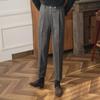 Men's High Waist Woolen Suit Pants: Warm, Straight-Leg, Solid Color, All-Match Autumn/Winter Style.
