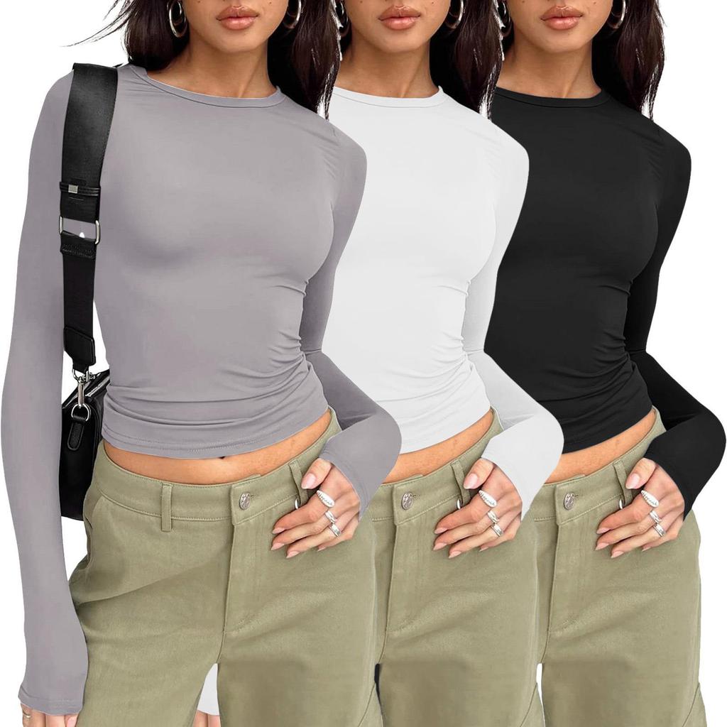European and American Women's Casual Slim Fit Long Sleeve Pullover T-shirt Streetwear Set